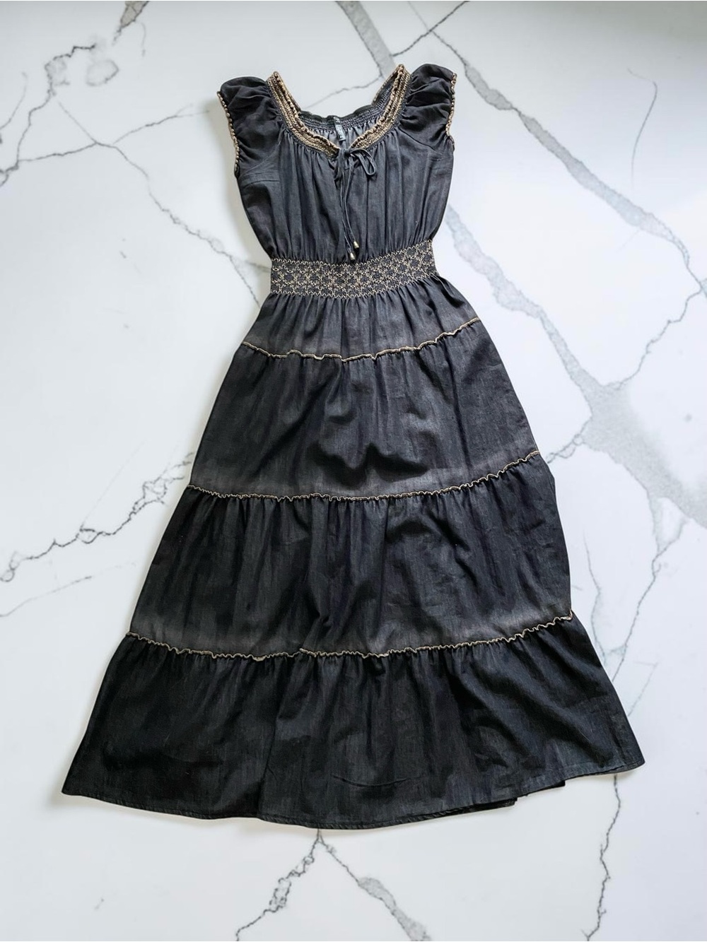 Lapis Vintage Style Maxi Dress with Smocked Waist and Tiered Skirt